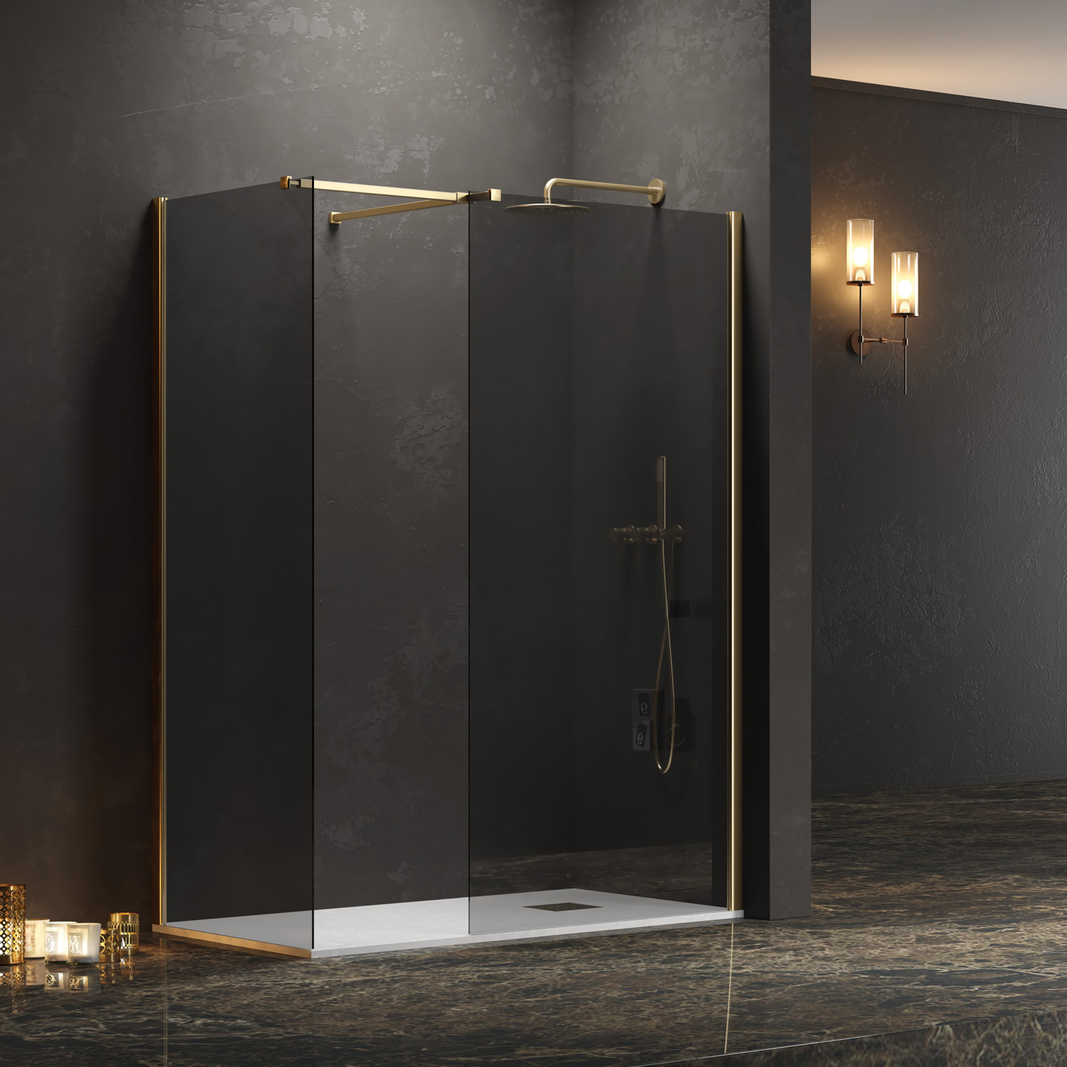 Σταθερά διαχωριστικά ντουζιέρας με fume κρύσταλλο WALKIN 2 Gold KARAG 100x200cm