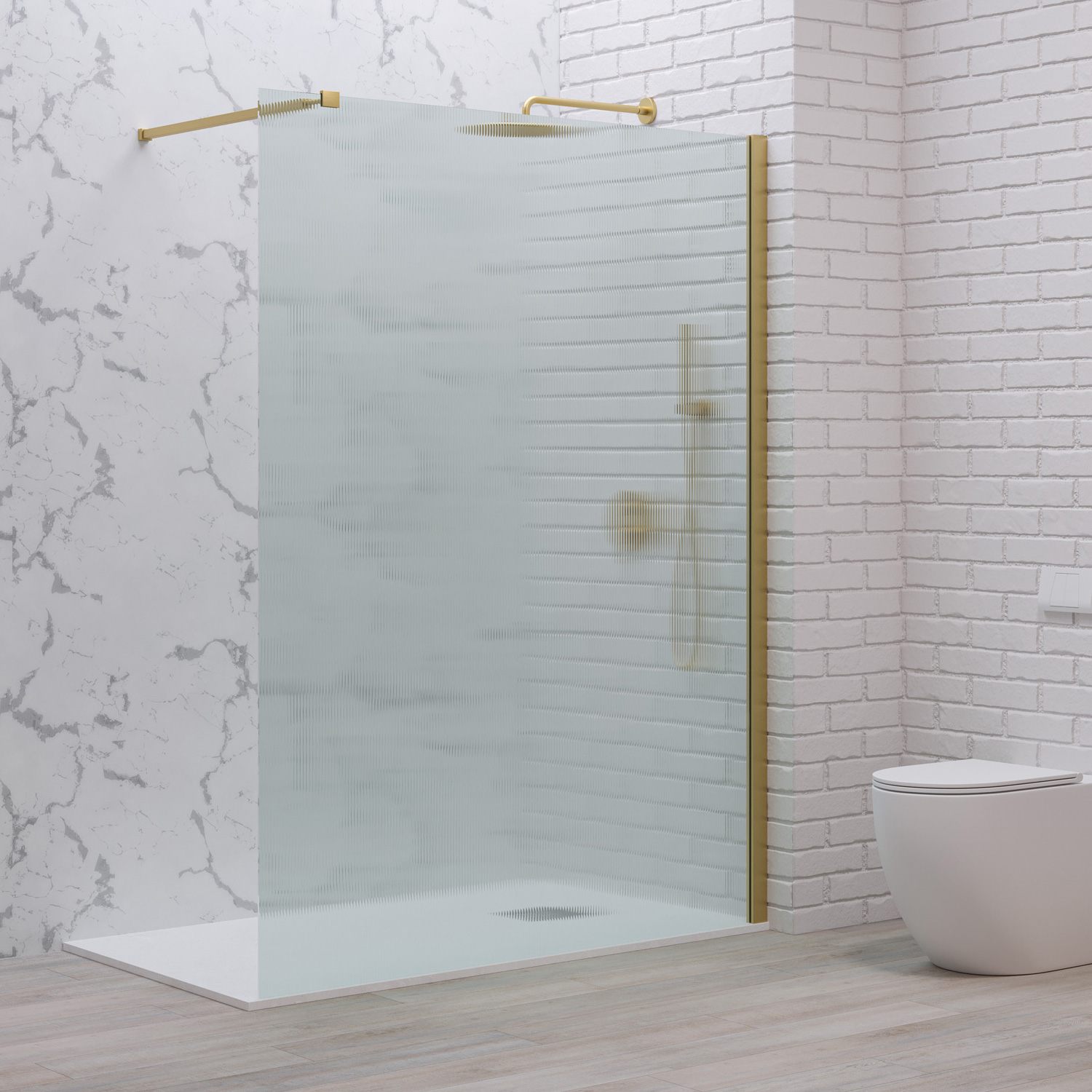 Σταθερό διαχωριστικό ντουζιέρας με flute κρύσταλλο WALKIN 1 Gold KARAG 80x200cm
