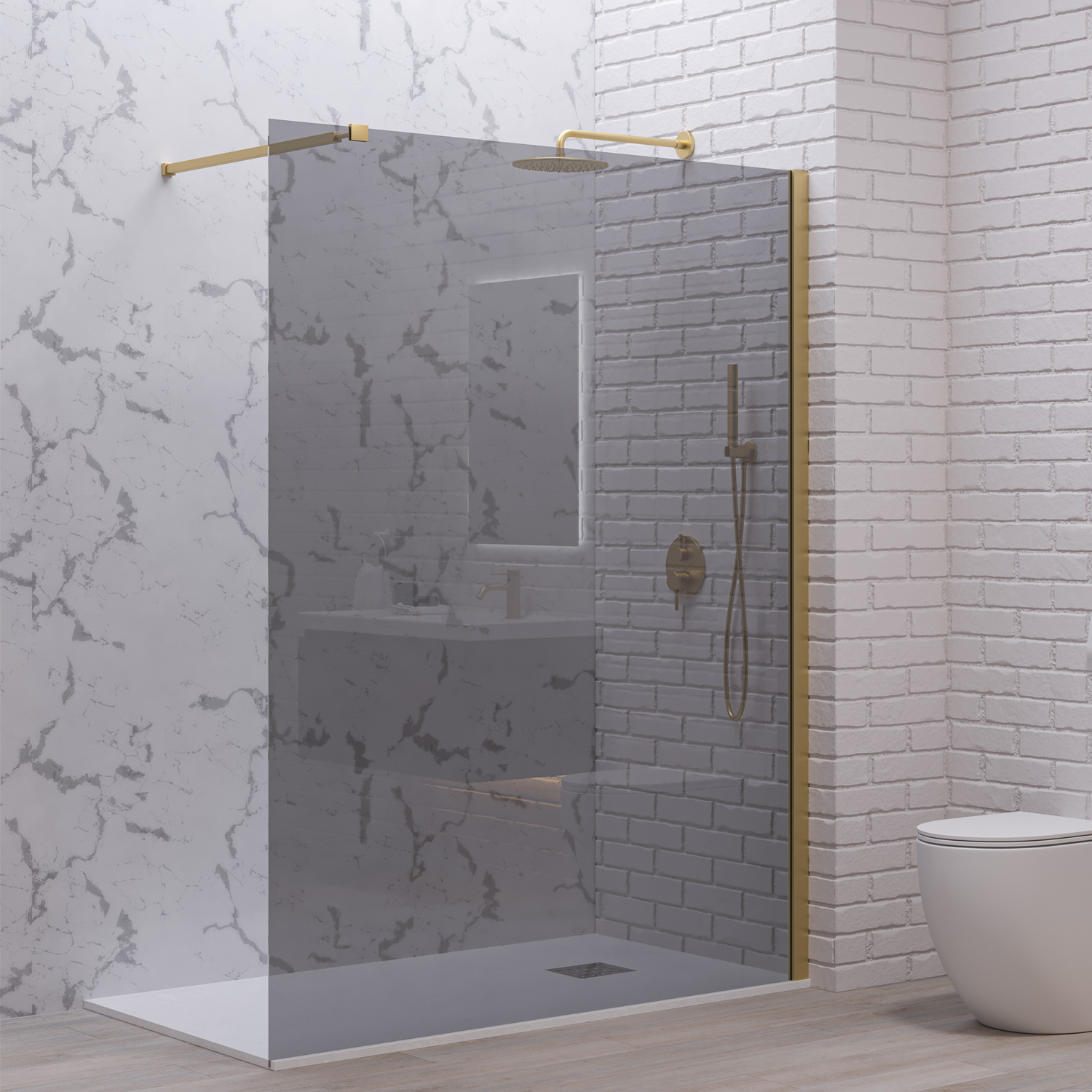 Σταθερό διαχωριστικό ντουζιέρας με fume κρύσταλλο WALKIN 1 Gold KARAG 100x200cm