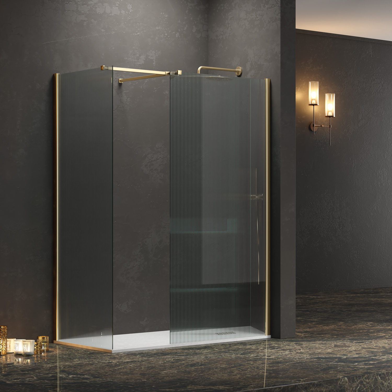 Σταθερά διαχωριστικά ντουζιέρας με flute κρύσταλλο WALKIN 2 Gold KARAG 90x200cm