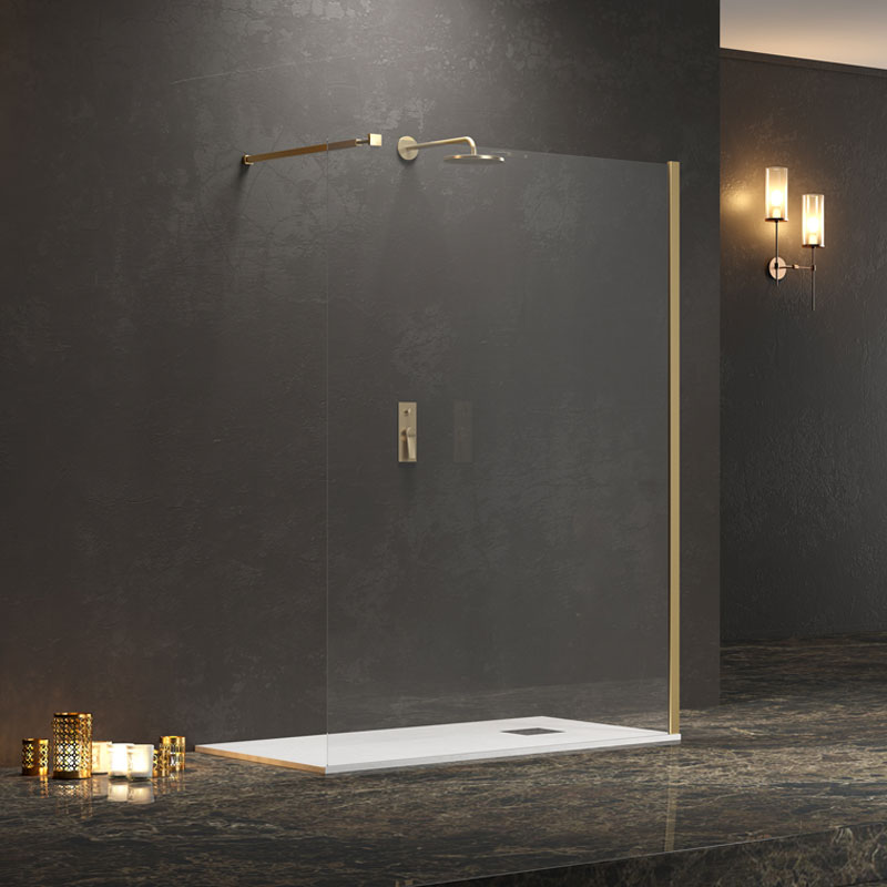 Σταθερό διαχωριστικό ντουζιέρας με διάφανο κρύσταλλο WALKIN 1 Gold KARAG 50x200cm