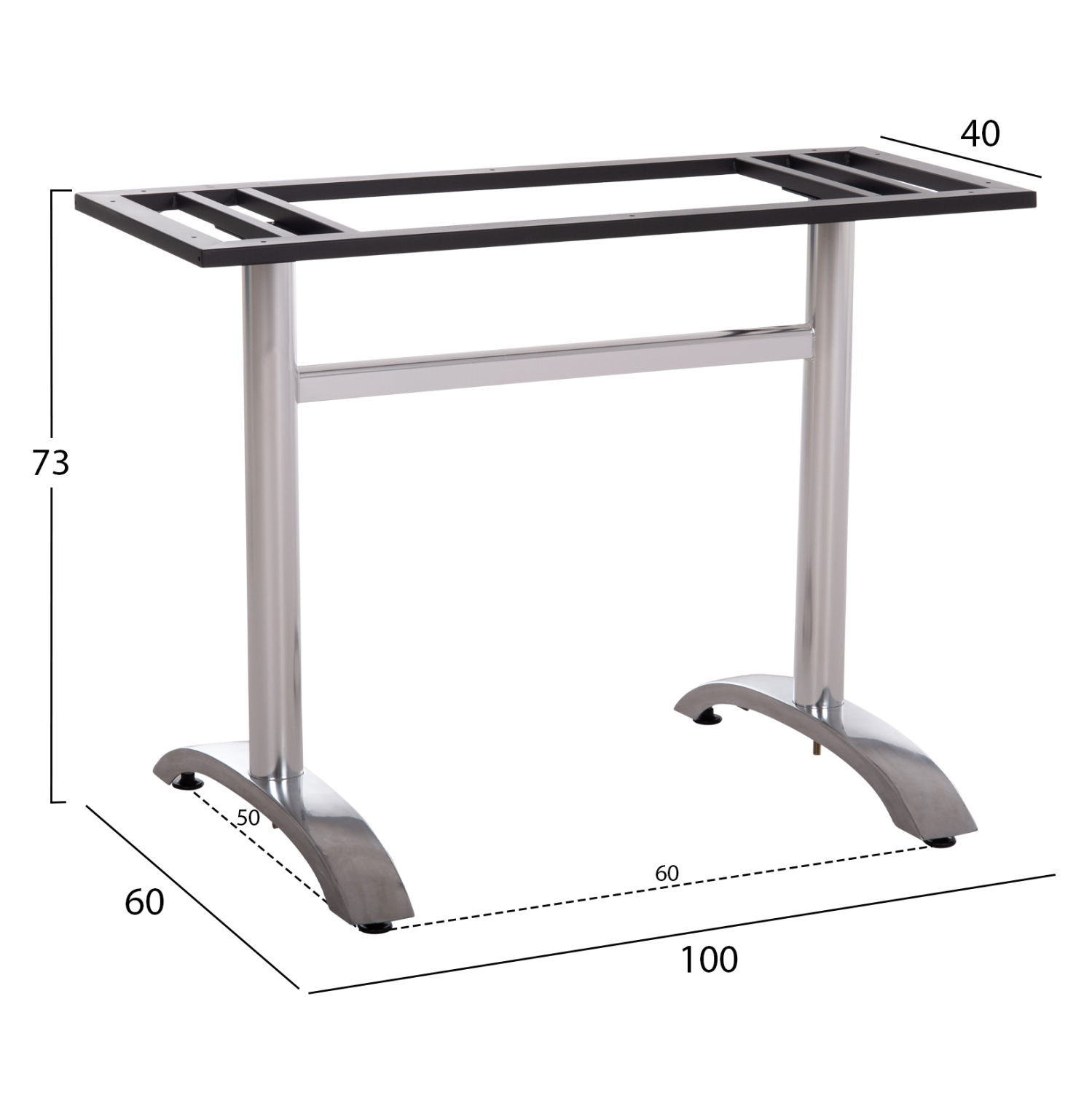 ΒΑΣΗ ΤΡΑΠΕΖΙΟΥ ΜΕΤΑΛΛΙΚΗ ΔΙΠΛΗ HM461.13 ΧΡΩΜΙΟΥ ΜΕ ΡΕΓΟΥΛΑΤΟΡΟΥΣ 100x60x73Υεκ.