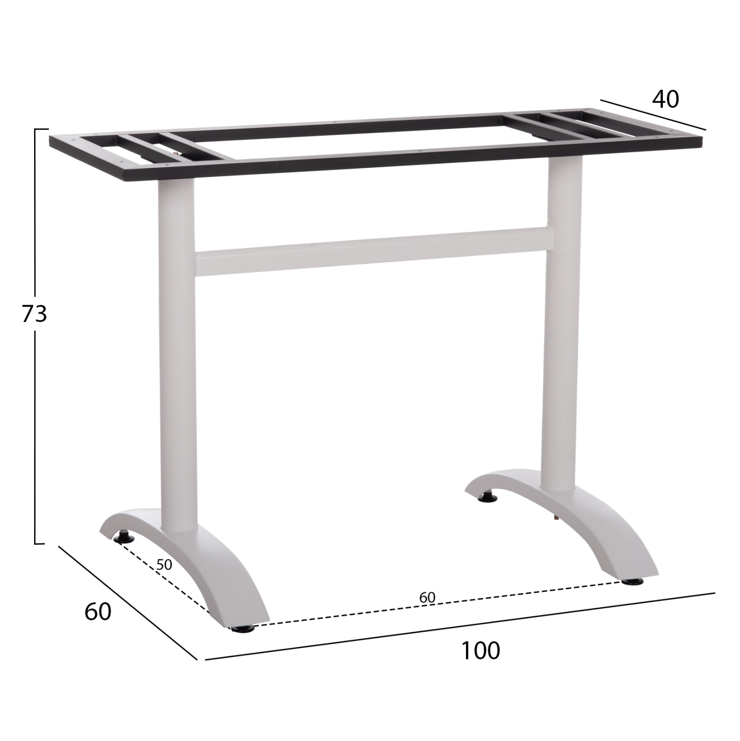 ΒΑΣΗ ΤΡΑΠΕΖΙΟΥ ΜΕΤΑΛΛΙΚΗ ΔΙΠΛΗ HM461.12 ΛΕΥΚΗ ΜΕ ΡΕΓΟΥΛΑΤΟΡΟΥΣ 100x60x73Υεκ.
