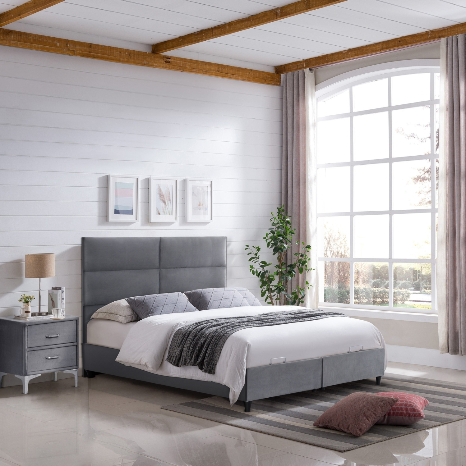 ΚΡΕΒΑΤΙ MILO ΜΕ ΑΠΟΘ.ΧΩΡΟ HM738.10 ΓΚΡΙ ΒΕΛΟΥΔΟ-- ΓΙΑ ΣΤΡΩΜΑ 140x200εκ