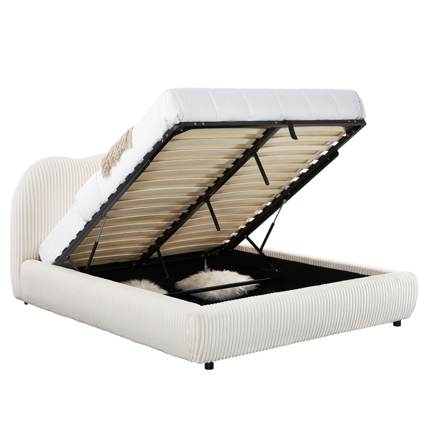 ΚΡΕΒΑΤΙ ΜΕ ΑΠΟΘ.ΧΩΡΟ KALLY HM729.03 ΜΠΕΖ FAUX FUR ΥΦΑΣΜΑ--ΓΙΑ ΣΤΡΩΜΑ 160x200εκ