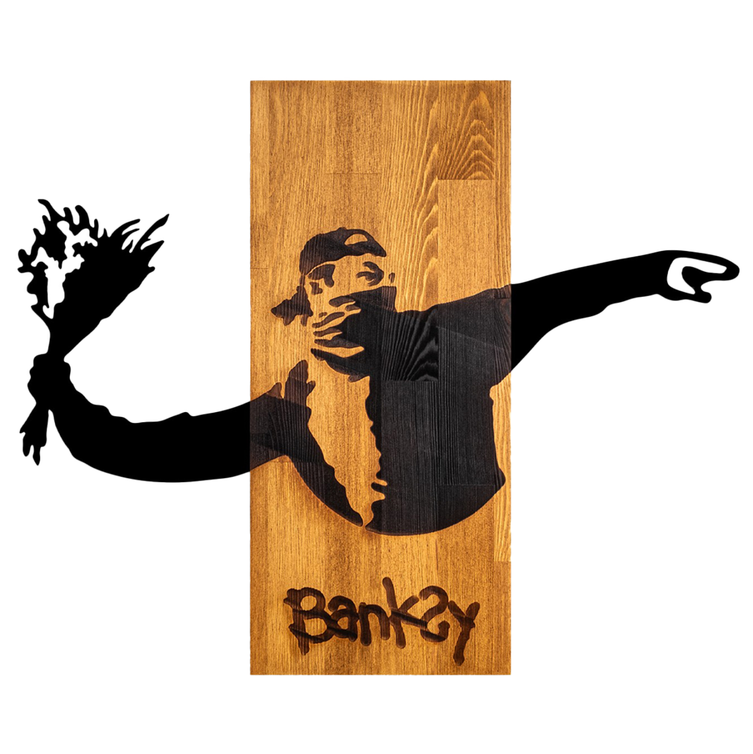 ΔΙΑΚΟΣΜΗΤΙΚΟ ΤΟΙΧΟΥ BANKSY HM4757-ΦΥΛΛΑ ΜΕΤΑΛΛΟΥ ΜΑΥΡΑ-ΞΥΛΟ 69x3(βάθος)x58Υεκ.