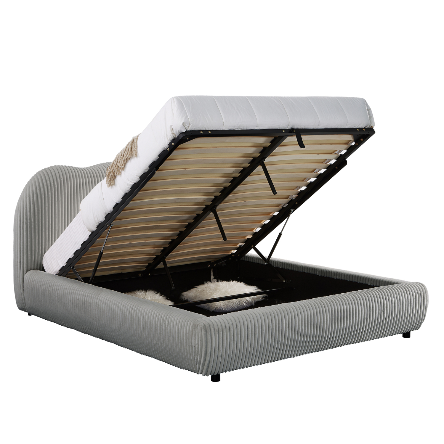 ΚΡΕΒΑΤΙ ΜΕ ΑΠΟΘ.ΧΩΡΟ KALLY HM729.01 ΓΚΡΙ FEAUX FUR ΥΦΑΣΜΑ--ΓΙΑ ΣΤΡΩΜΑ 160x200εκ