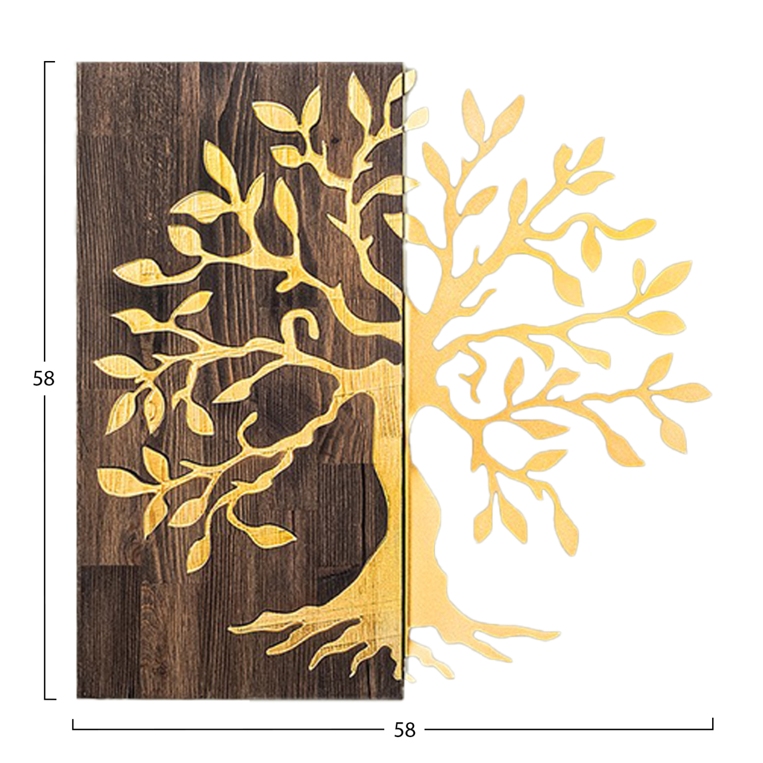 ΔΙΑΚΟΣΜΗΤΙΚΟ ΤΟΙΧΟΥ ΔΕΝΤΡΟ HM4751-ΦΥΛΛΑ ΜΕΤΑΛΛΟΥ ΧΡΥΣΑ-ΞΥΛΟ 58x3(βάθος)x58Υεκ.