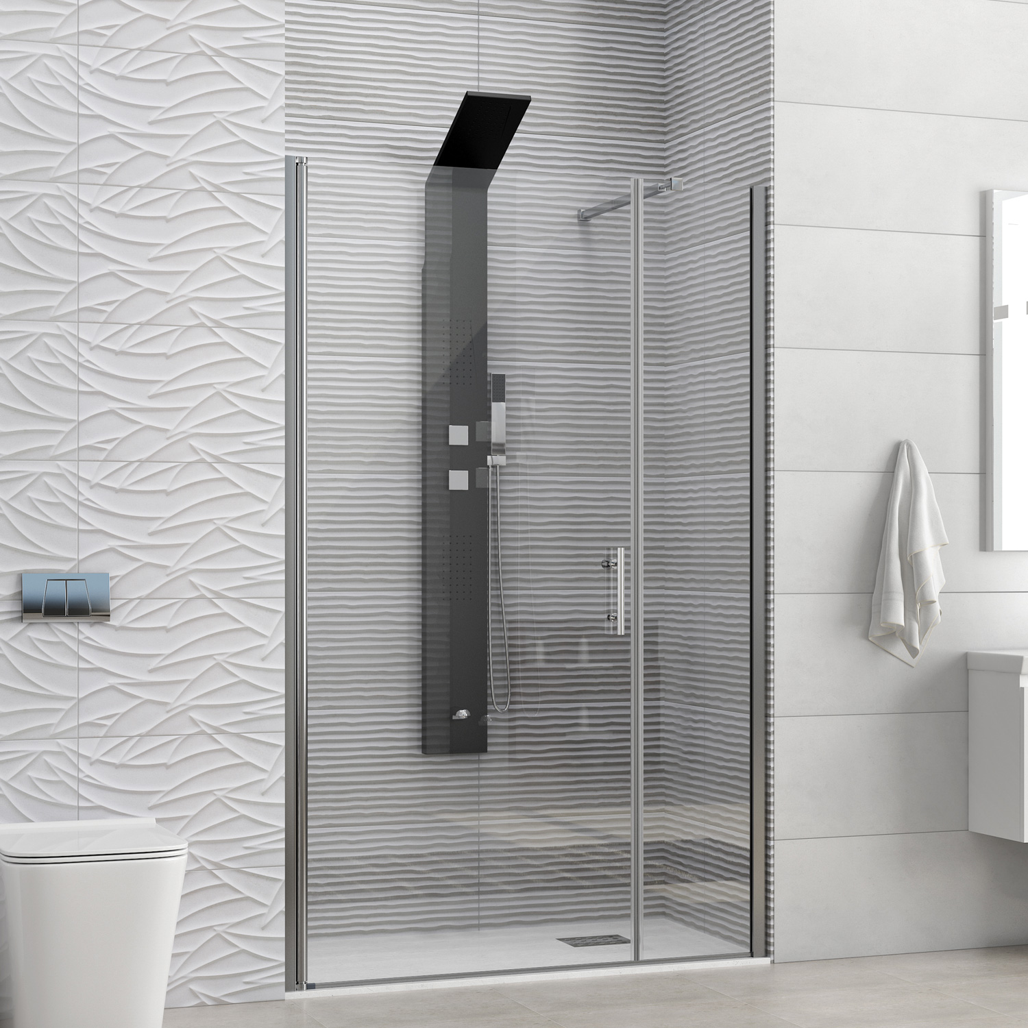 Καμπίνα από τοίχο σε τοίχο με διάφανο κρύσταλλο S 5 ALTO Cromo KARAG 100x200cm (σταθερό 20cm)