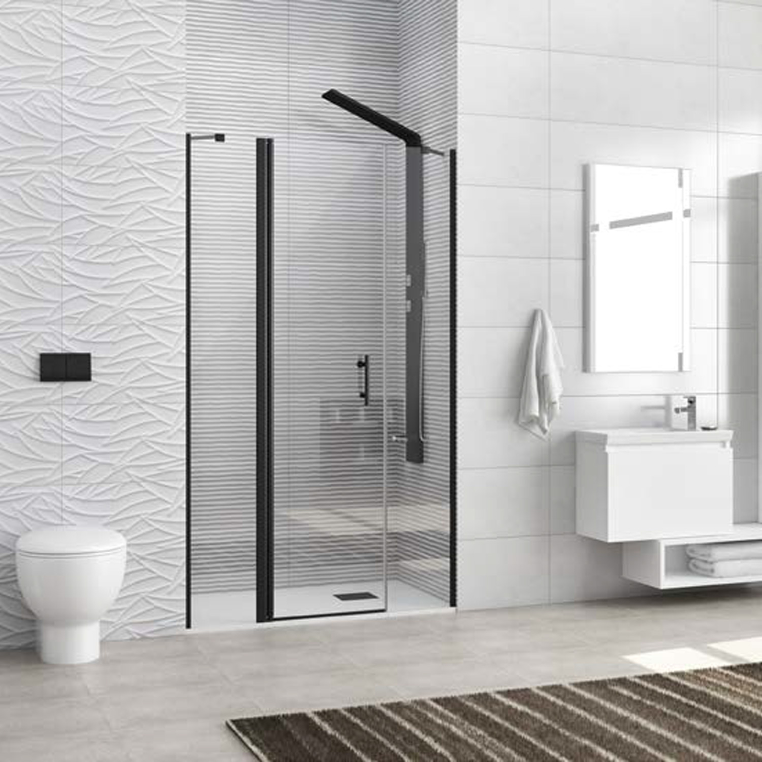 Καμπίνα από τοίχο σε τοίχο με διάφανο κρύσταλλο PANEX 600 ALTO Black KARAG 140x200cm