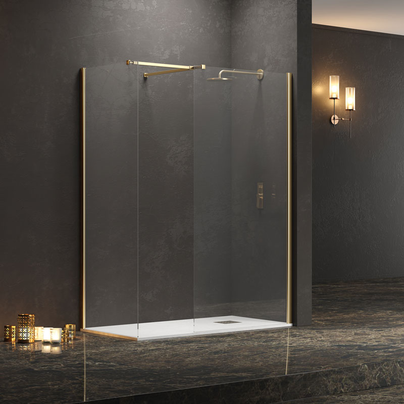 Σταθερά διαχωριστικά ντουζιέρας με διάφανο κρύσταλλο WALKIN 2 Gold KARAG 80x200cm