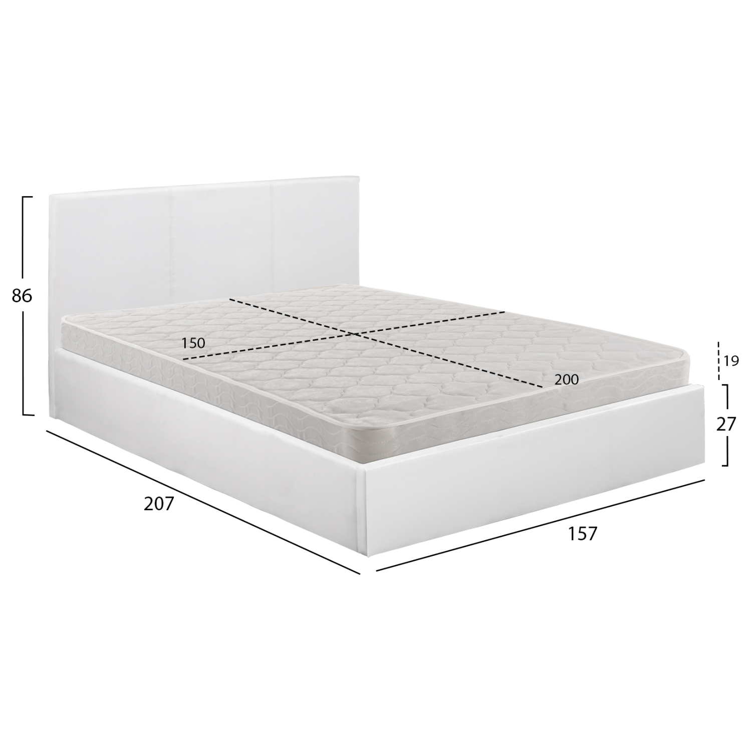 ΚΡΕΒΑΤΙ ΔΙΠΛΟ & ΣΤΡΩΜΑ 150x200εκ BOBBI HM21271.01 ΛΕΥΚΟ PU ΜΕ ΑΠΟΘ.ΧΩΡΟ