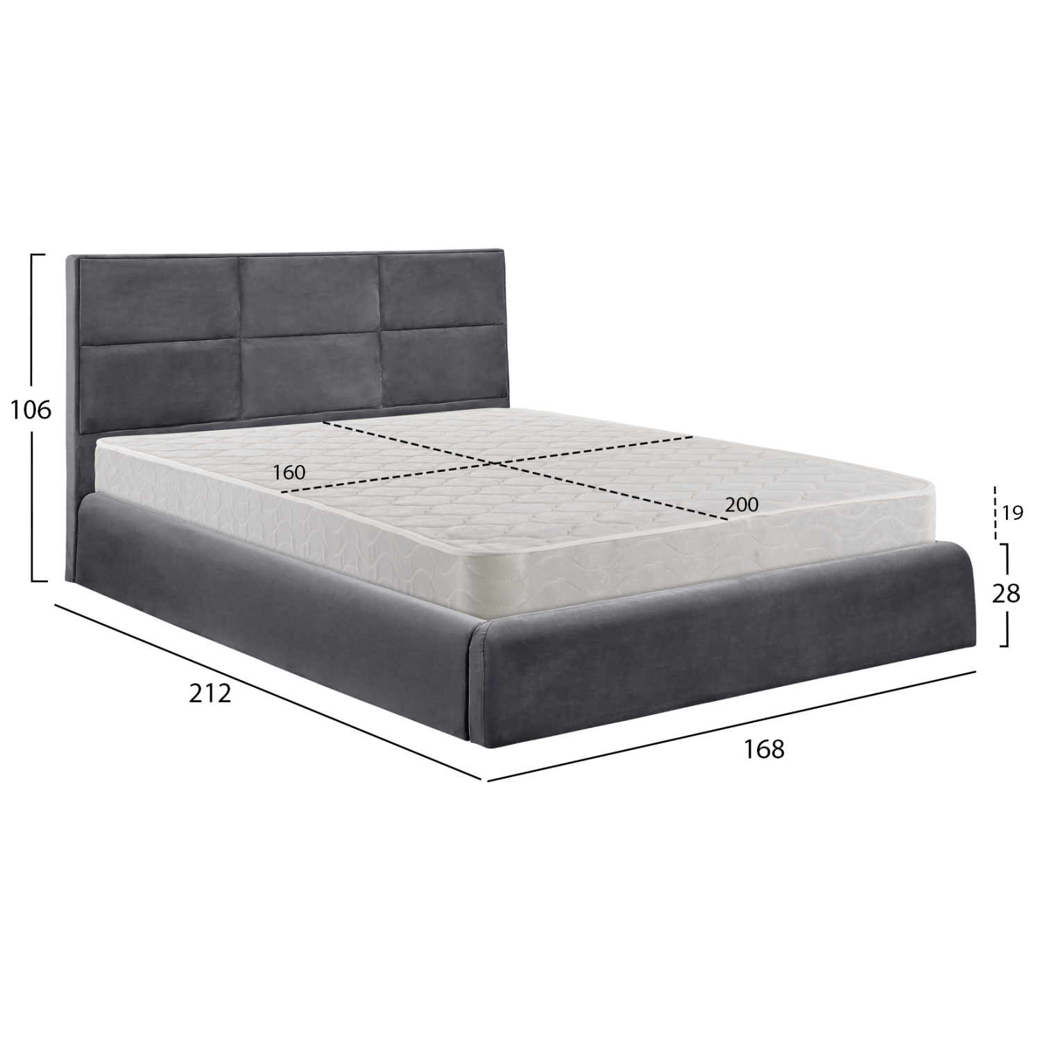 ΚΡΕΒΑΤΙ ΔΙΠΛΟ & ΣΤΡΩΜΑ BRILEY HM21272.01 ΓΚΡΙ ΒΕΛΟΥΔΟ ΜΕ ΑΠΟΘ.ΧΩΡΟ--ΓΙΑ 160x200εκ