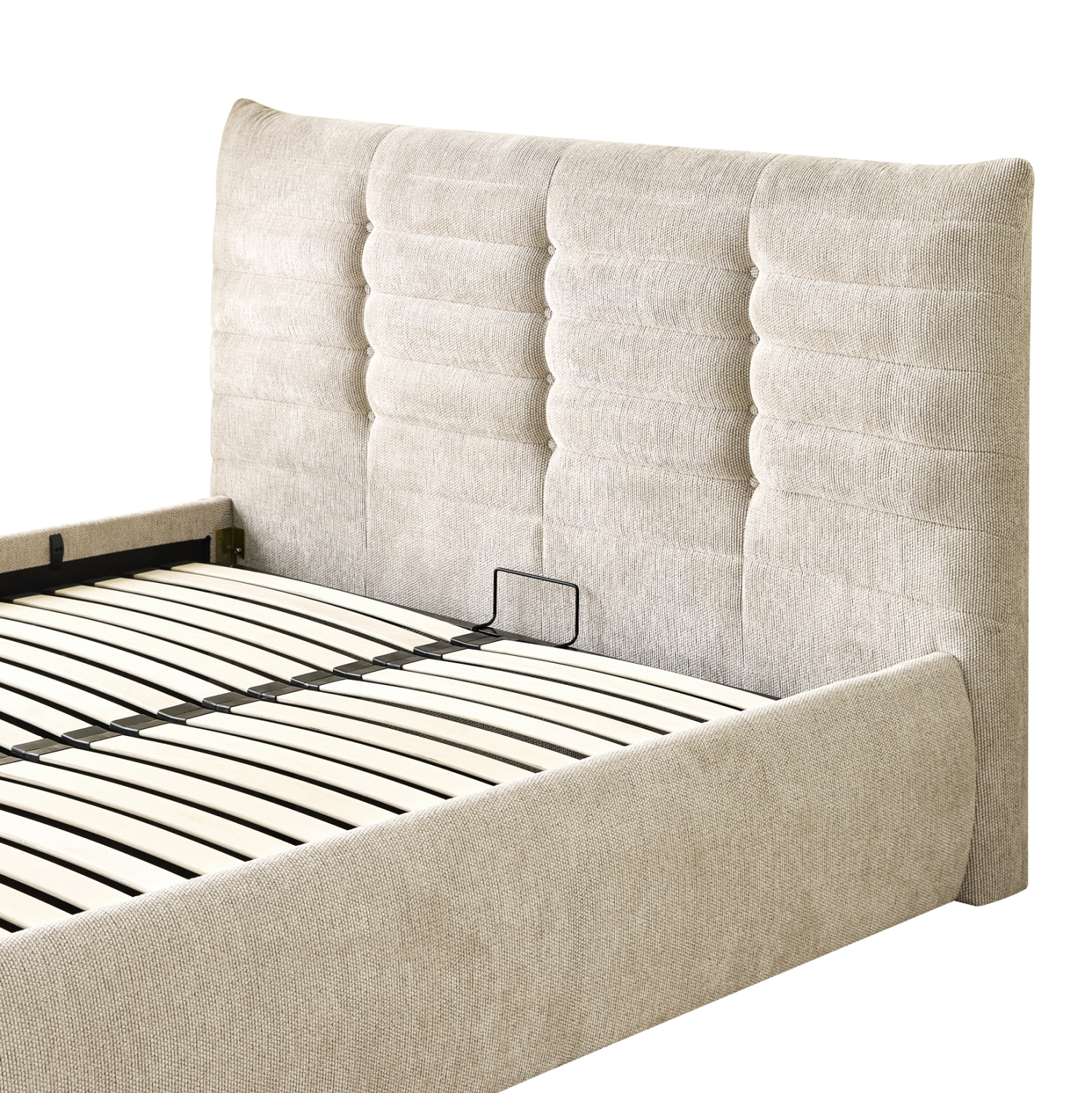 ΚΡΕΒΑΤΙ ΔΙΠΛΟ SANDRA HM732.03 ΜΠΕΖ ΥΦΑΣΜΑ & ΑΠΟΘΗΚΕΥΤΙΚΟΣ ΧΩΡΟΣ ΓΙΑ  ΣΤΡΩΜΑ 160x200εκ