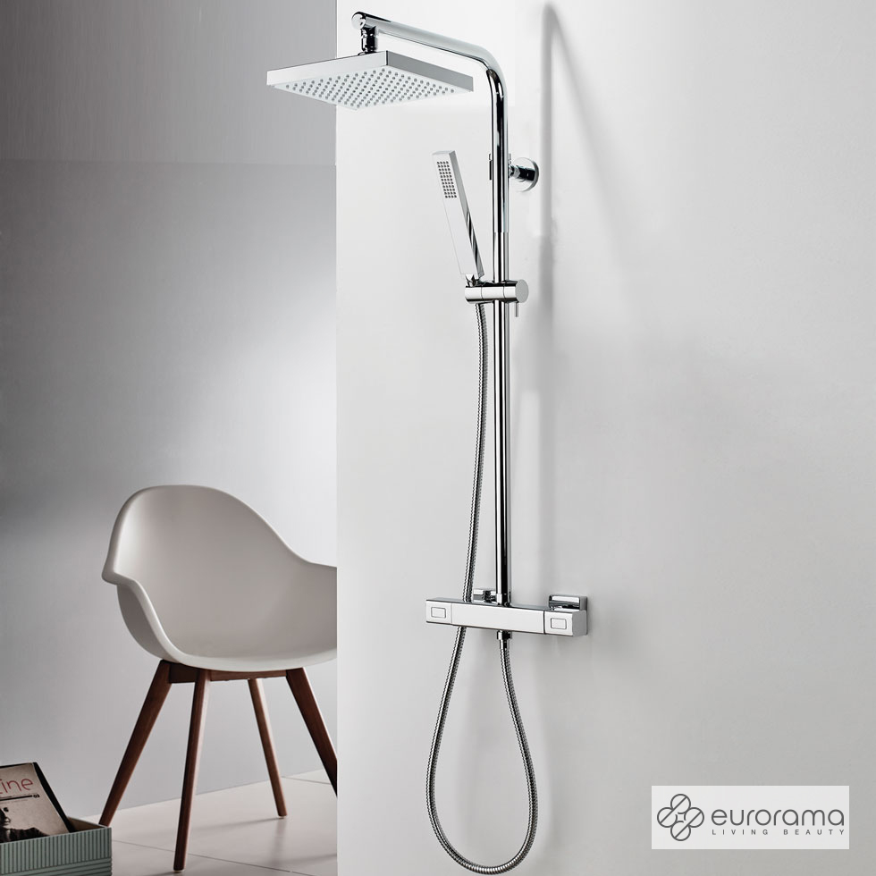 Θερμοστατική Μπαταρία Ντουζιέρας με Κεφαλή και Κολώνα μη ρυθμιζόμενου ύψους Thermo Square Eurorama Chrome