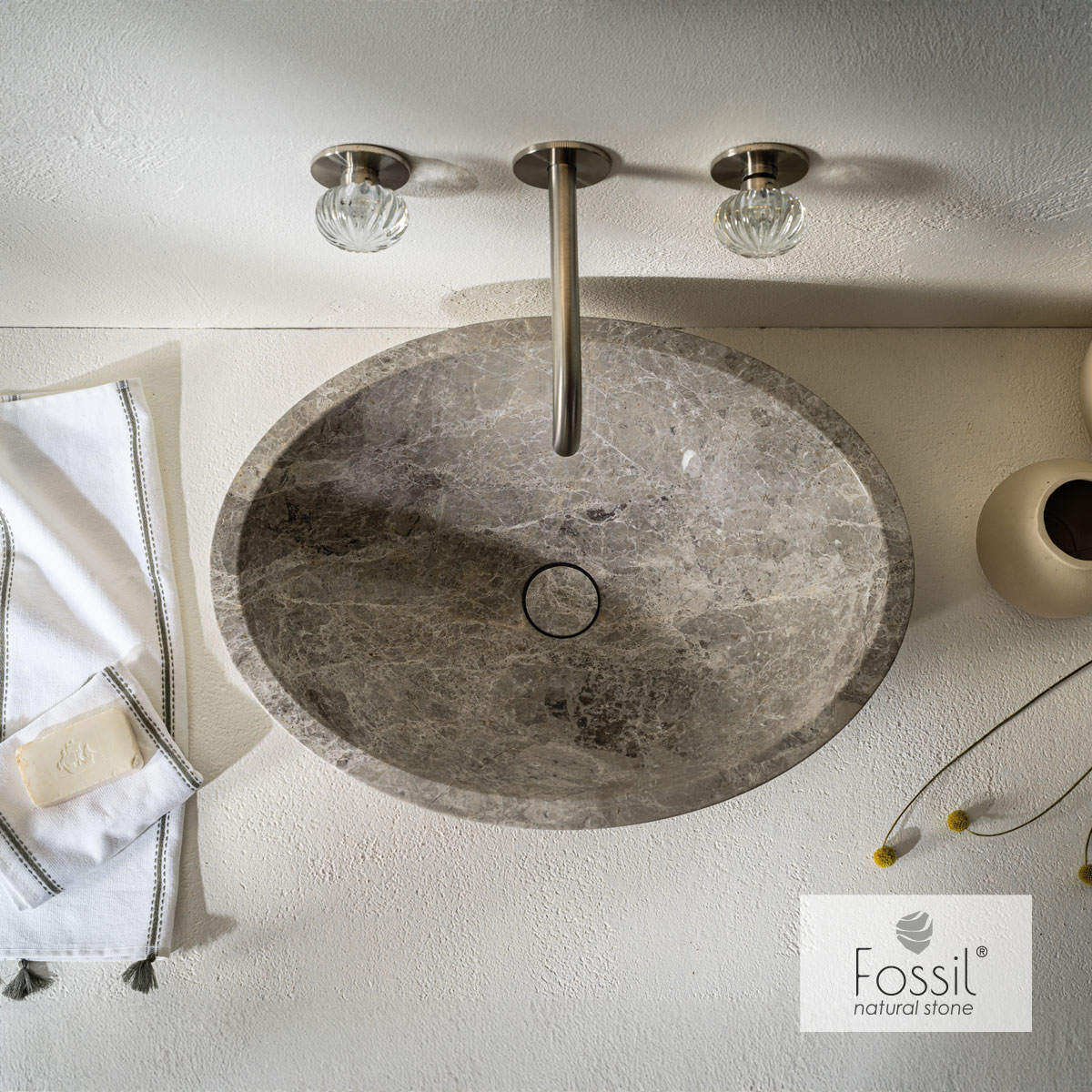 Νιπτήρας Μαρμάρινος Mica 55x41 h.16 Fossil Tundra Grey