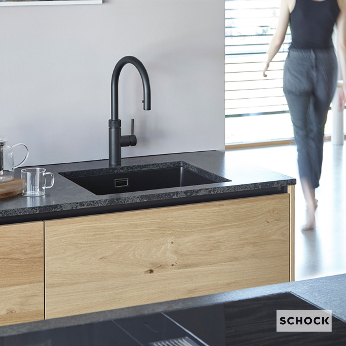 Νεροχύτης Κουζίνας Γρανίτη Manhattan Υποκαθήμενος 55,6x45,6 Schock Cristalite Nero Granite