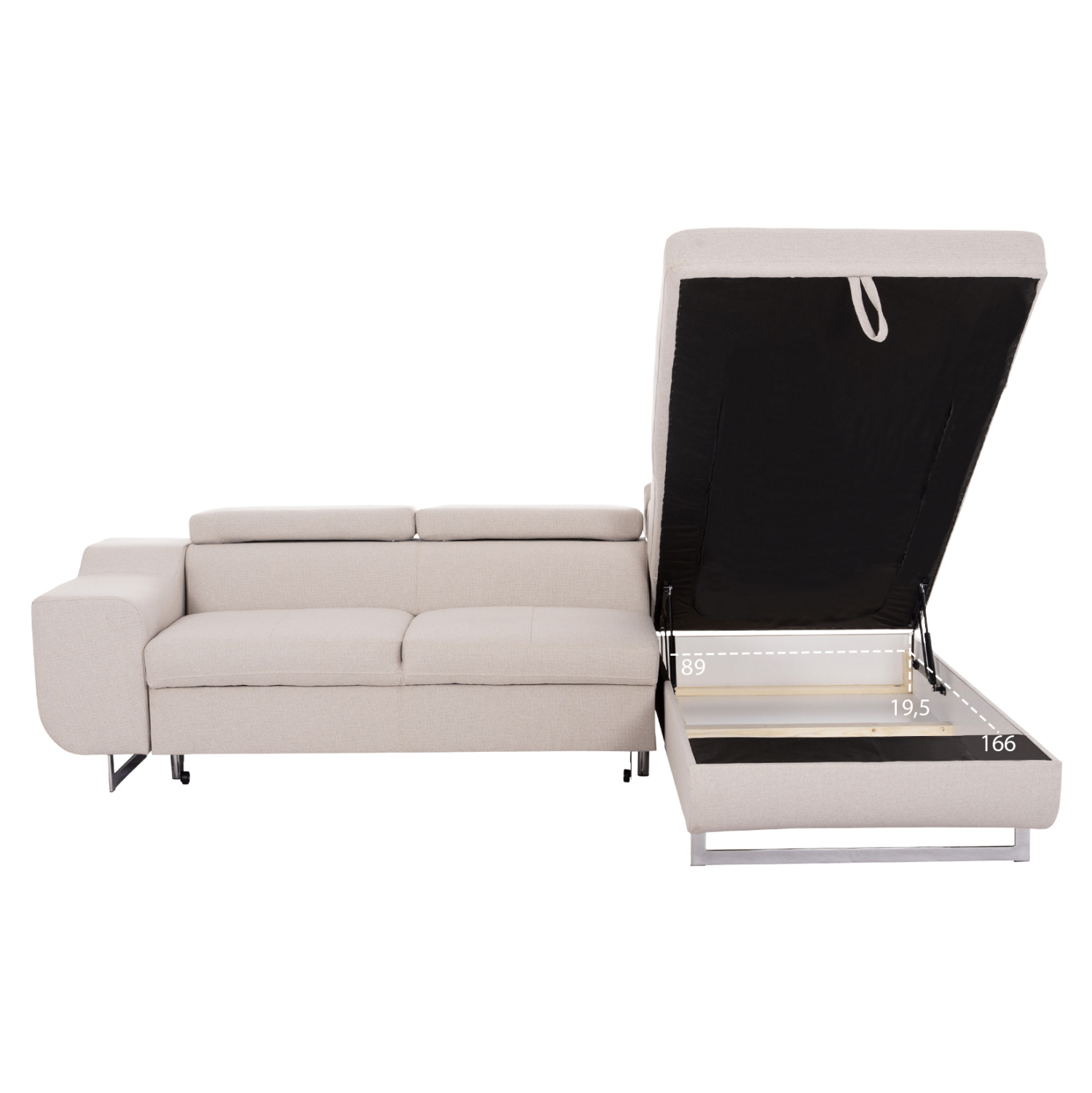 ΓΩΝΙΑΚΟΣ ΚΑΝΑΠΕΣ-ΚΡΕΒΑΤΙ ΜΕ ΑΠΟΘ.ΧΩΡΟ ENCORE HM3301.03R ΜΠΕΖ ΥΦΑΣΜΑ 285x205x90Υεκ.