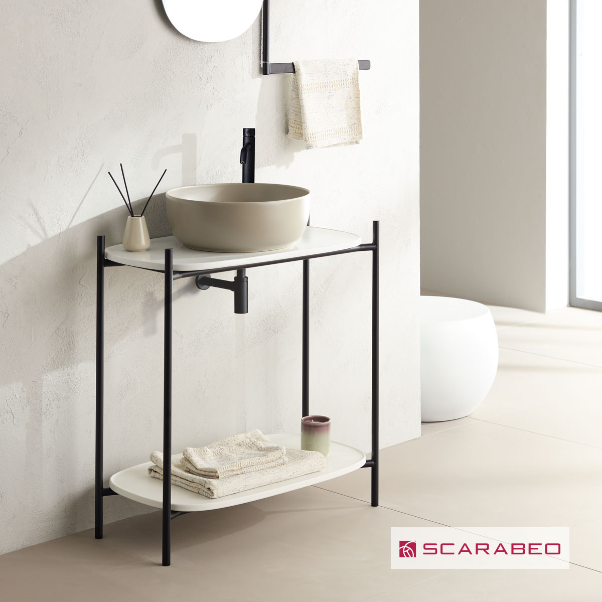 Έπιπλο μπάνιου Laila 2703-NROP με ράφια 2716+2710-41 χωρίς νιπτήρα, Scarabeo