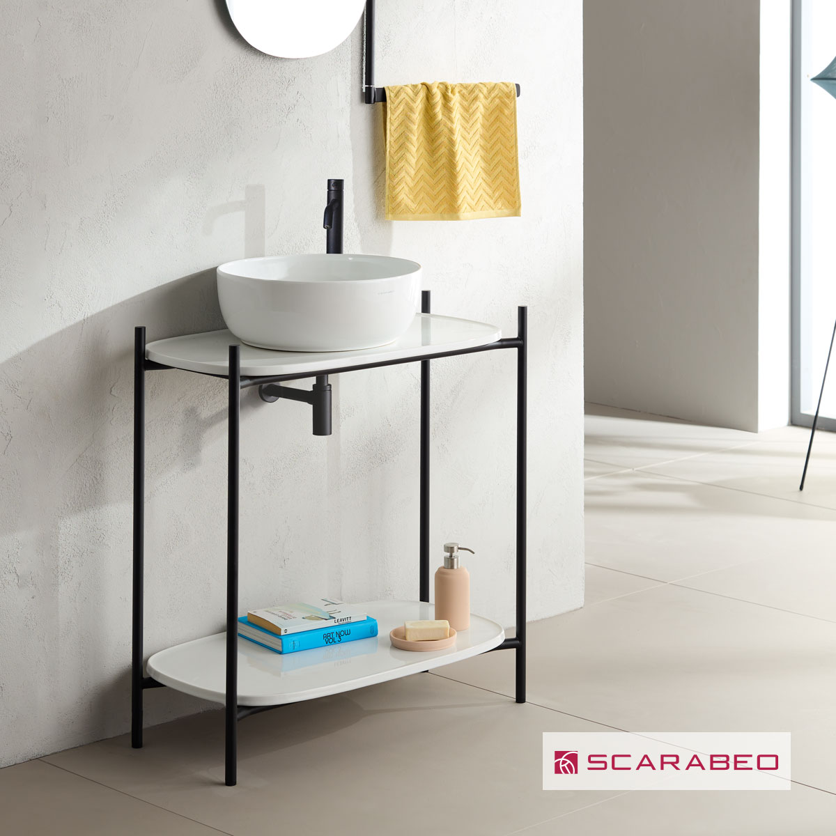 Έπιπλο μπάνιου Laila 2703-NROP με ράφια 2716+2710-300 χωρίς νιπτήρα, Scarabeo