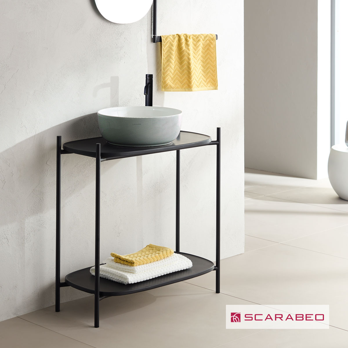 Έπιπλο μπάνιου Laila 2703-NROP με ράφια 2716+2710-49 χωρίς νιπτήρα, Scarabeo