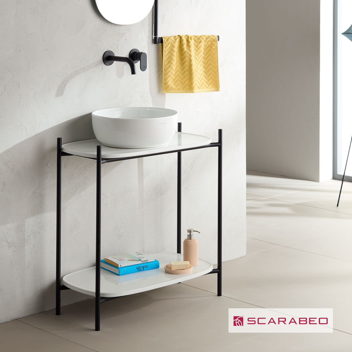 Έπιπλο μπάνιου Laila 2703-NROP με ράφια 2715+2710-300 χωρίς νιπτήρα, Scarabeo