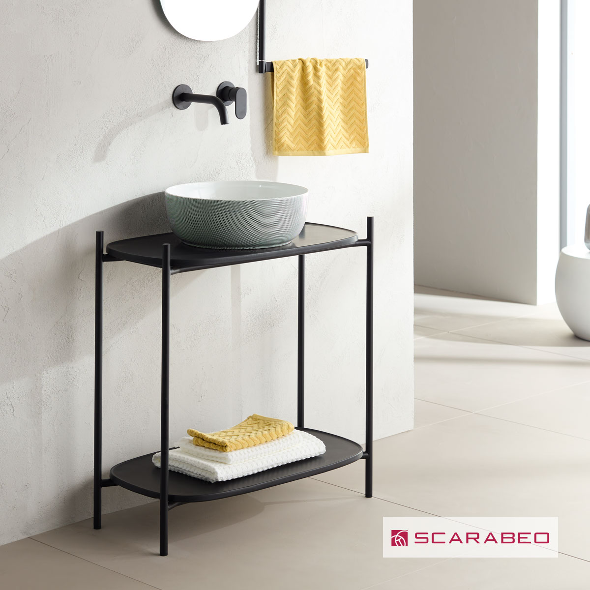 Έπιπλο μπάνιου Laila 2703-NROP με ράφια 2715+2710-49 χωρίς νιπτήρα, Scarabeo