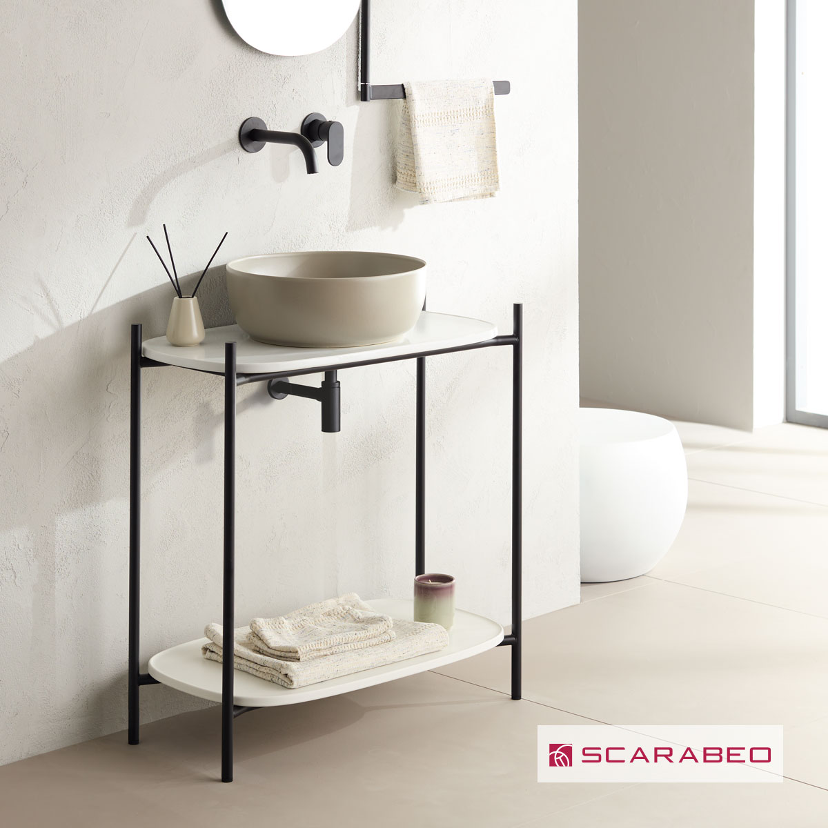 Έπιπλο μπάνιου Laila 2703-NROP με ράφια 2715+2710-41 χωρίς νιπτήρα, Scarabeo