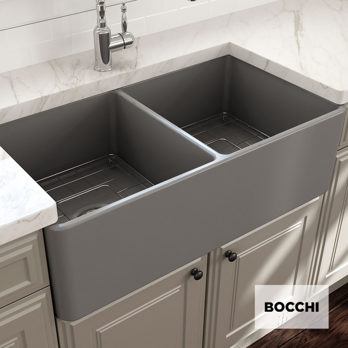 Νεροχύτης Κουζίνας Πορσελάνης Επικαθήμενος 84x46 Bocchi Grey Matt