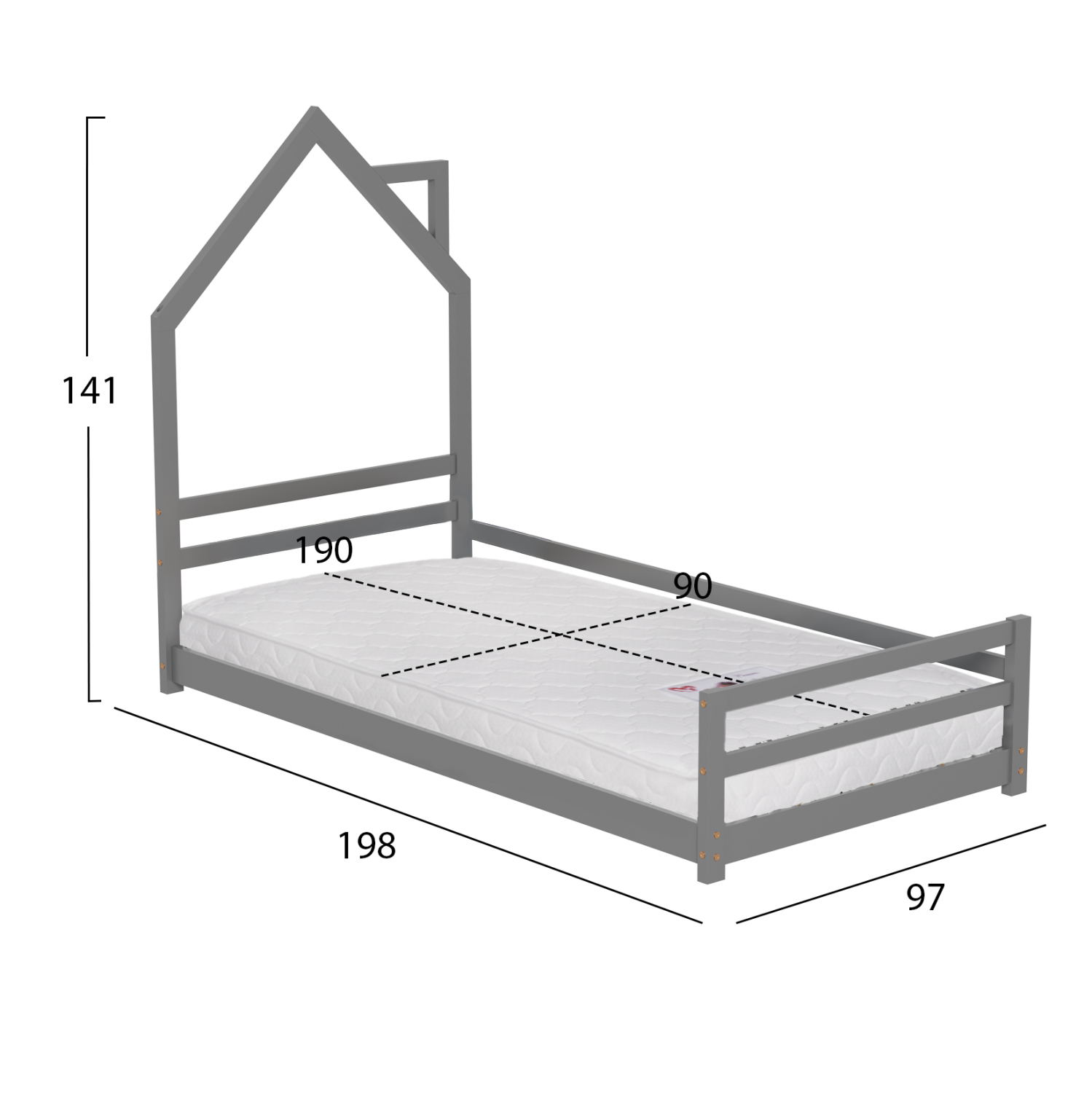 ΚΡΕΒΑΤΙ ΠΑΙΔΙΚΟ ΜΕ ΣΤΡΩΜΑ HOUSER HM21301.01 ΞΥΛΟ ΠΕΥΚΟΥ ΣΕ ΓΚΡΙ--ΣΤΡΩΜΑ 90x190εκ
