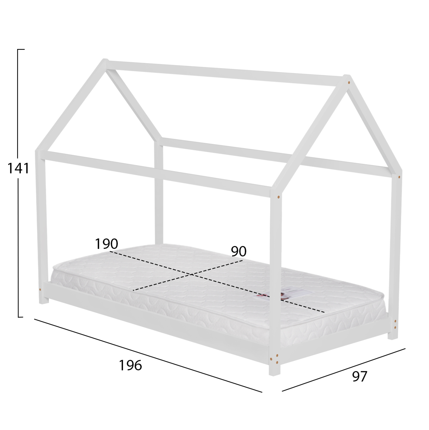 ΚΡΕΒΑΤΙ ΠΑΙΔΙΚΟ ΜΕ ΣΤΡΩΜΑ PEPE HM21302.01 ΞΥΛΟ ΠΕΥΚΟΥ ΣΕ ΛΕΥΚΟ--ΣΤΡΩΜΑ 90x190εκ
