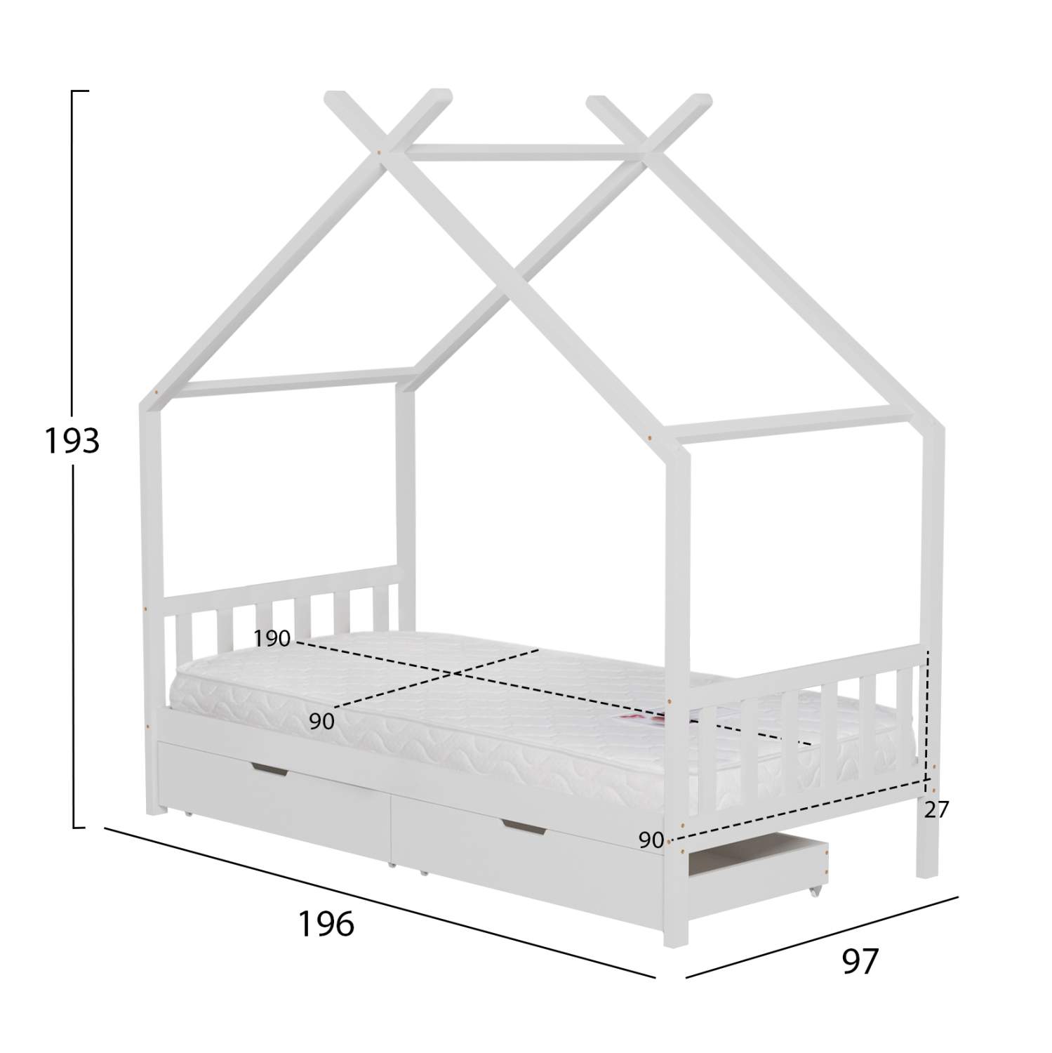 ΚΡΕΒΑΤΙ ΠΑΙΔΙΚΟ ΜΕ ΣΤΡΩΜΑ KLARICE HM21305.01 ΞΥΛΟ ΠΕΥΚΟΥ ΣΕ ΛΕΥΚΟ--ΣΤΡΩΜΑ 90x190εκ