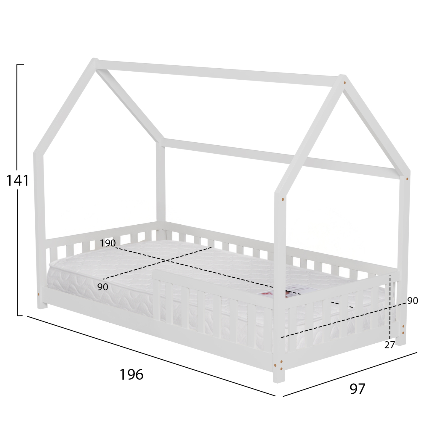ΚΡΕΒΑΤΙ ΠΑΙΔΙΚΟ ΜΕ ΣΤΡΩΜΑ PHYLLIS HM21304.01 ΞΥΛΟ ΠΕΥΚΟΥ ΣΕ ΛΕΥΚΟ--ΣΤΡΩΜΑ 90x190εκ