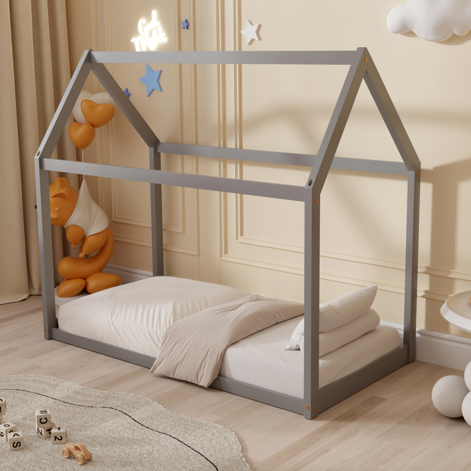 ΚΡΕΒΑΤΙ ΠΑΙΔΙΚΟ ΜΕ ΣΤΡΩΜΑ PEPE HM21303.02 ΞΥΛΟ ΠΕΥΚΟΥ ΣΕ ΓΚΡΙ--ΣΤΡΩΜΑ 70x140εκ