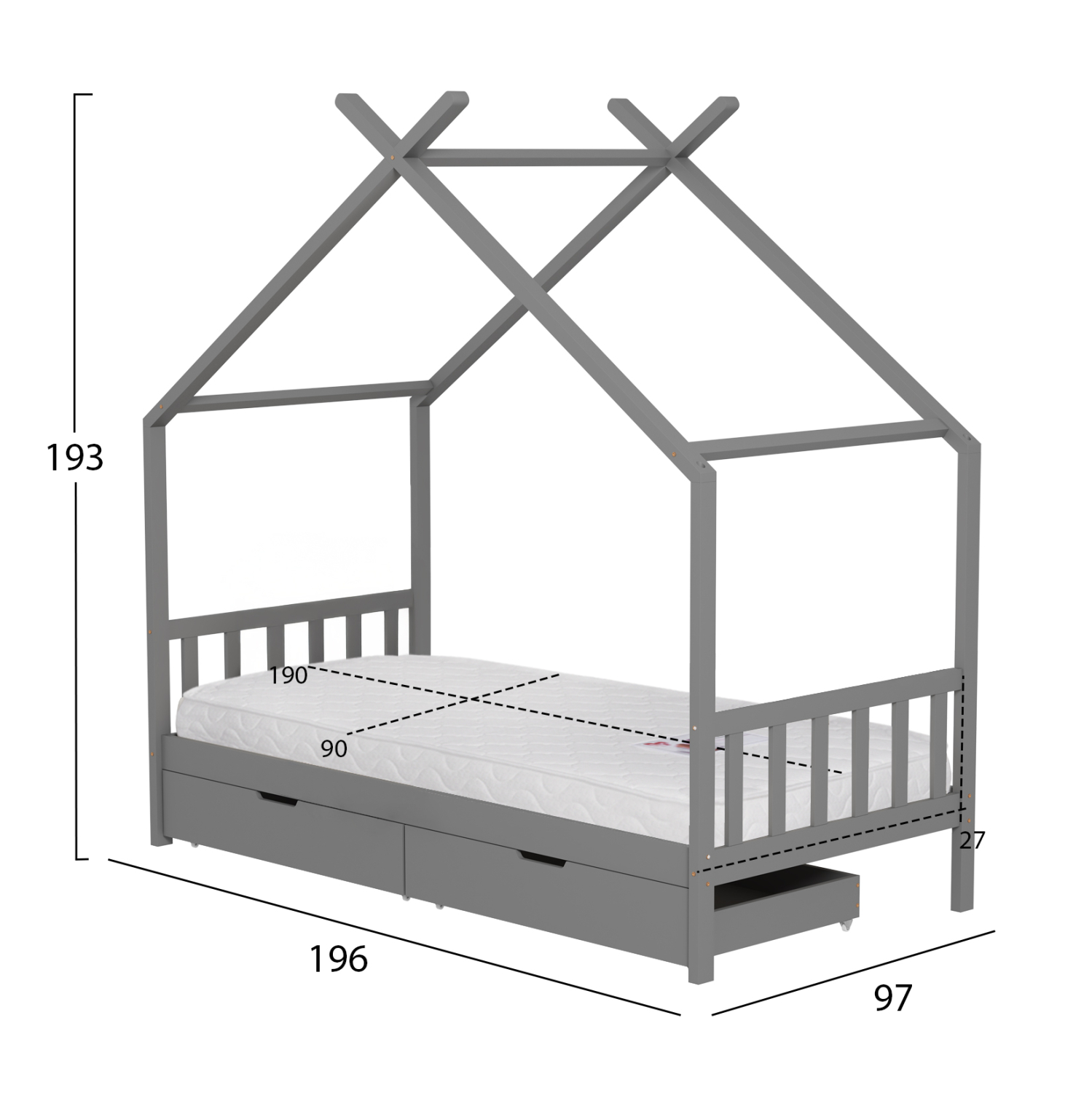 ΚΡΕΒΑΤΙ ΠΑΙΔΙΚΟ ΜΕ ΣΤΡΩΜΑ KLARICE HM21305.02 ΞΥΛΟ ΠΕΥΚΟΥ ΣΕ ΓΚΡΙ--ΣΤΡΩΜΑ 90x190εκ