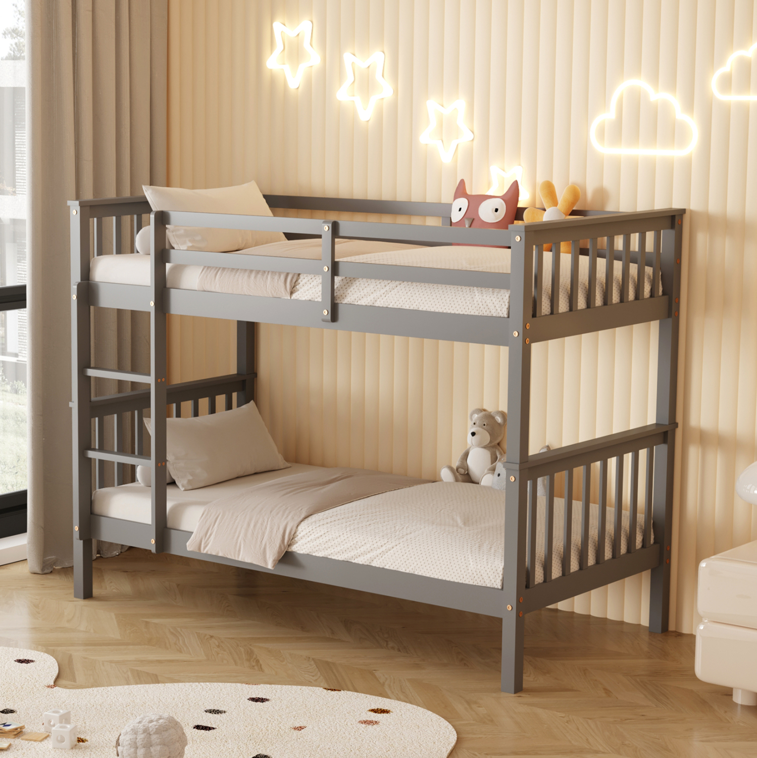 ΚΟΥΚΕΤΑ ΠΑΙΔΙΚΗ ΜΕ 2 ΣΤΡΩΜΑΤΑ LANTAI HM21307.02 ΞΥΛΟ ΠΕΥΚΟΥ ΓΚΡΙ--ΣΤΡΩΜΑΤΑ 90x190εκ