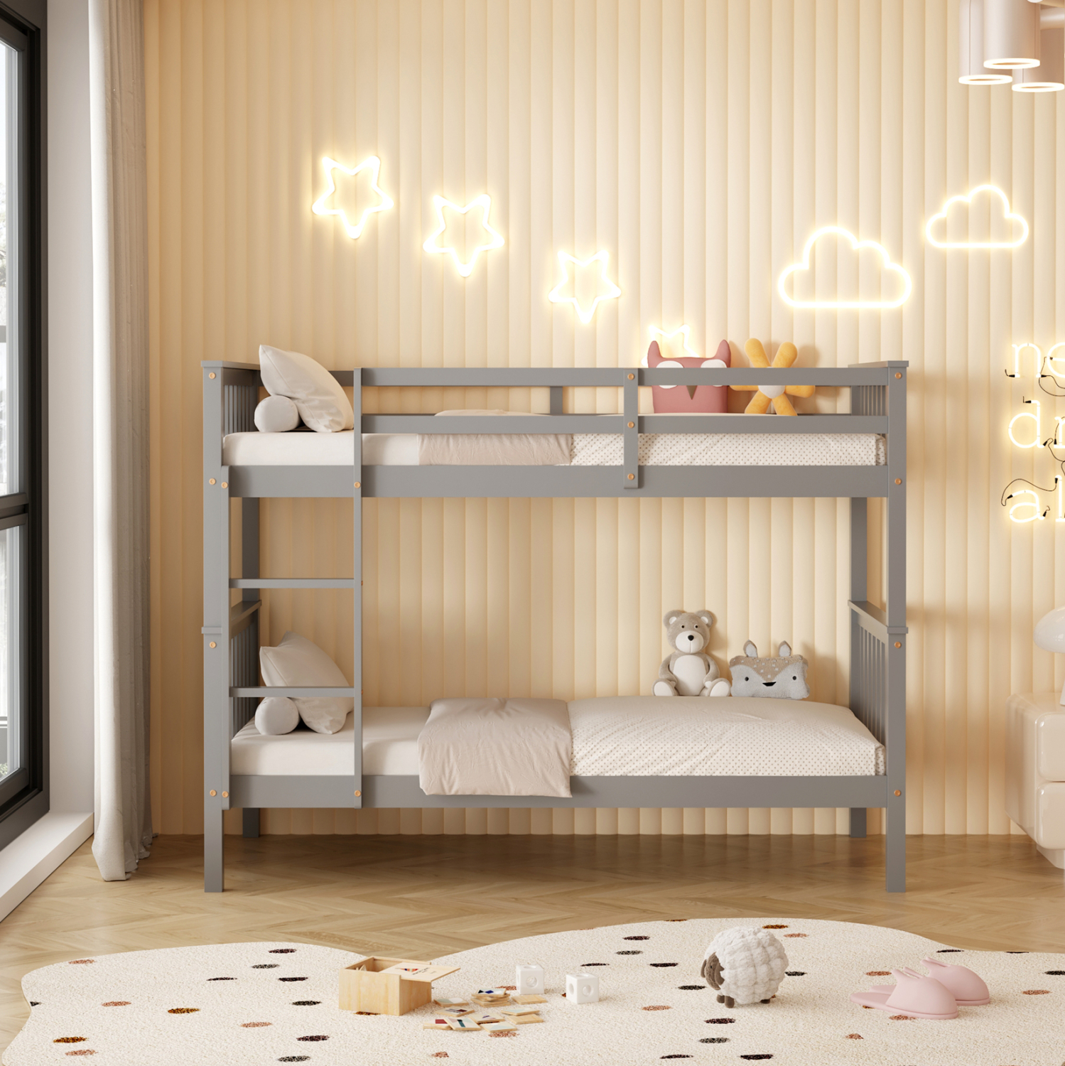 ΚΟΥΚΕΤΑ ΠΑΙΔΙΚΗ ΜΕ 2 ΣΤΡΩΜΑΤΑ LANTAI HM21307.02 ΞΥΛΟ ΠΕΥΚΟΥ ΓΚΡΙ--ΣΤΡΩΜΑΤΑ 90x190εκ