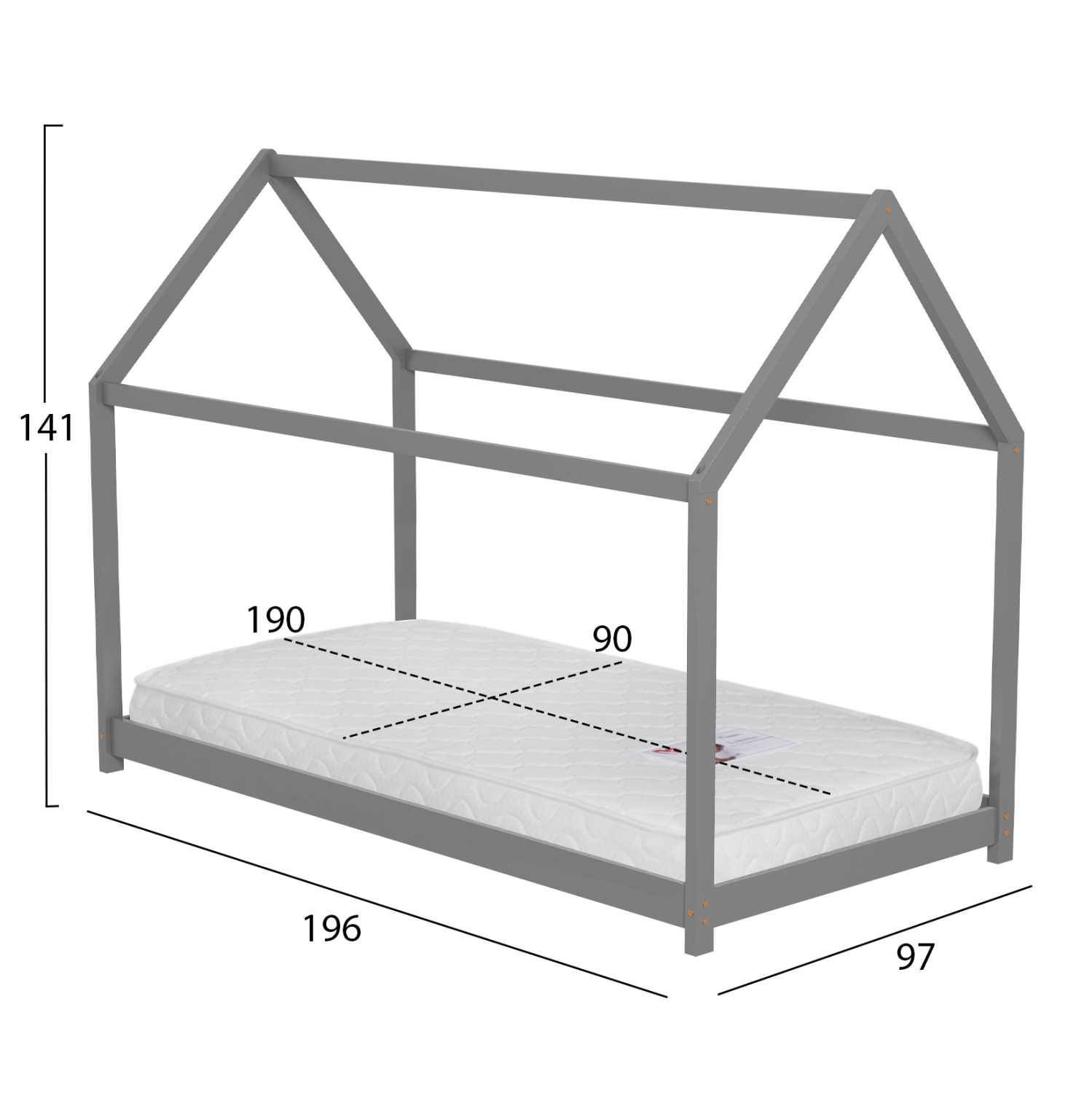 ΚΡΕΒΑΤΙ ΠΑΙΔΙΚΟ ΜΕ ΣΤΡΩΜΑ PEPE HM21302.02 ΞΥΛΟ ΠΕΥΚΟΥ ΣΕ ΓΚΡΙ--ΣΤΡΩΜΑ 90x190εκ