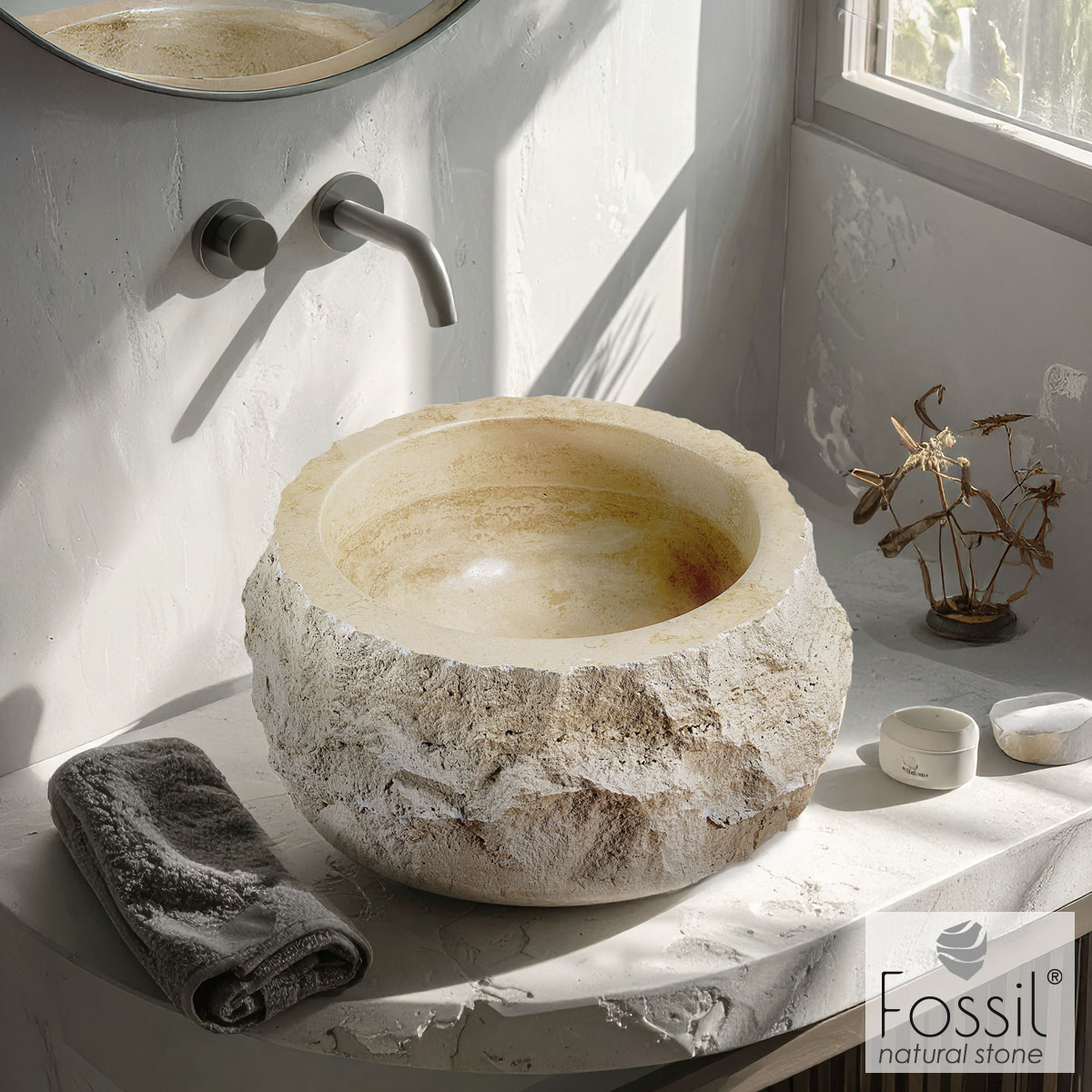 ΝΙΠΤΗΡΑΣ ΜΑΡΜΑΡΙΝΟΣ Φ42 H.14 FOSSIL TRAVERTINE