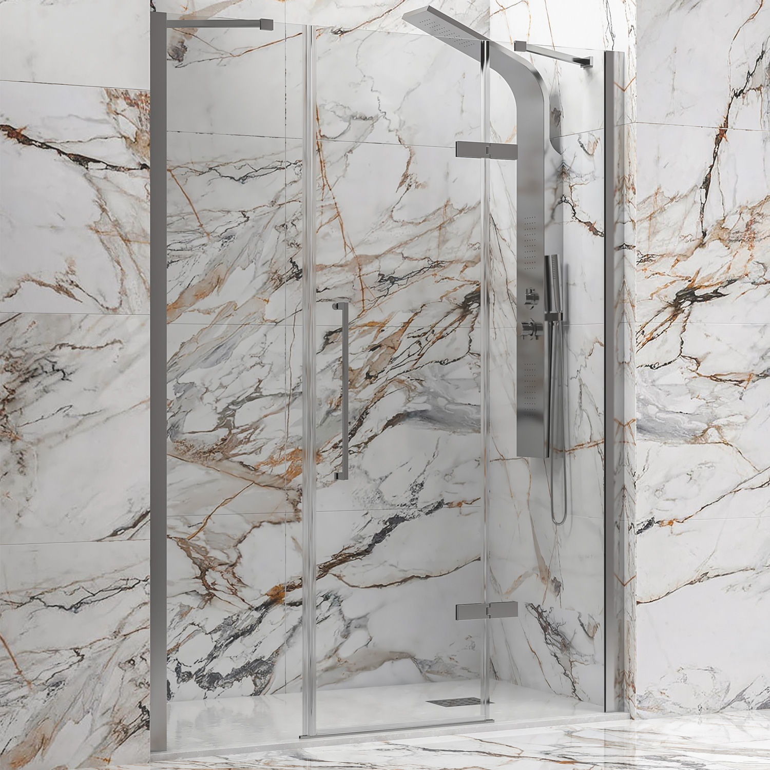 Καμπίνα από τοίχο σε τοίχο με διάφανο κρύσταλλο TINOS 600 Brushed Inox KARAG 170x200cm (σταθερό 26cm