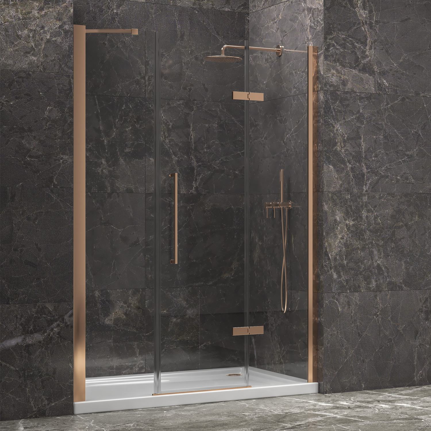 Καμπίνα από τοίχο σε τοίχο με διάφανο κρύσταλλο TINOS 600 Rose Gold KARAG 180x200cm