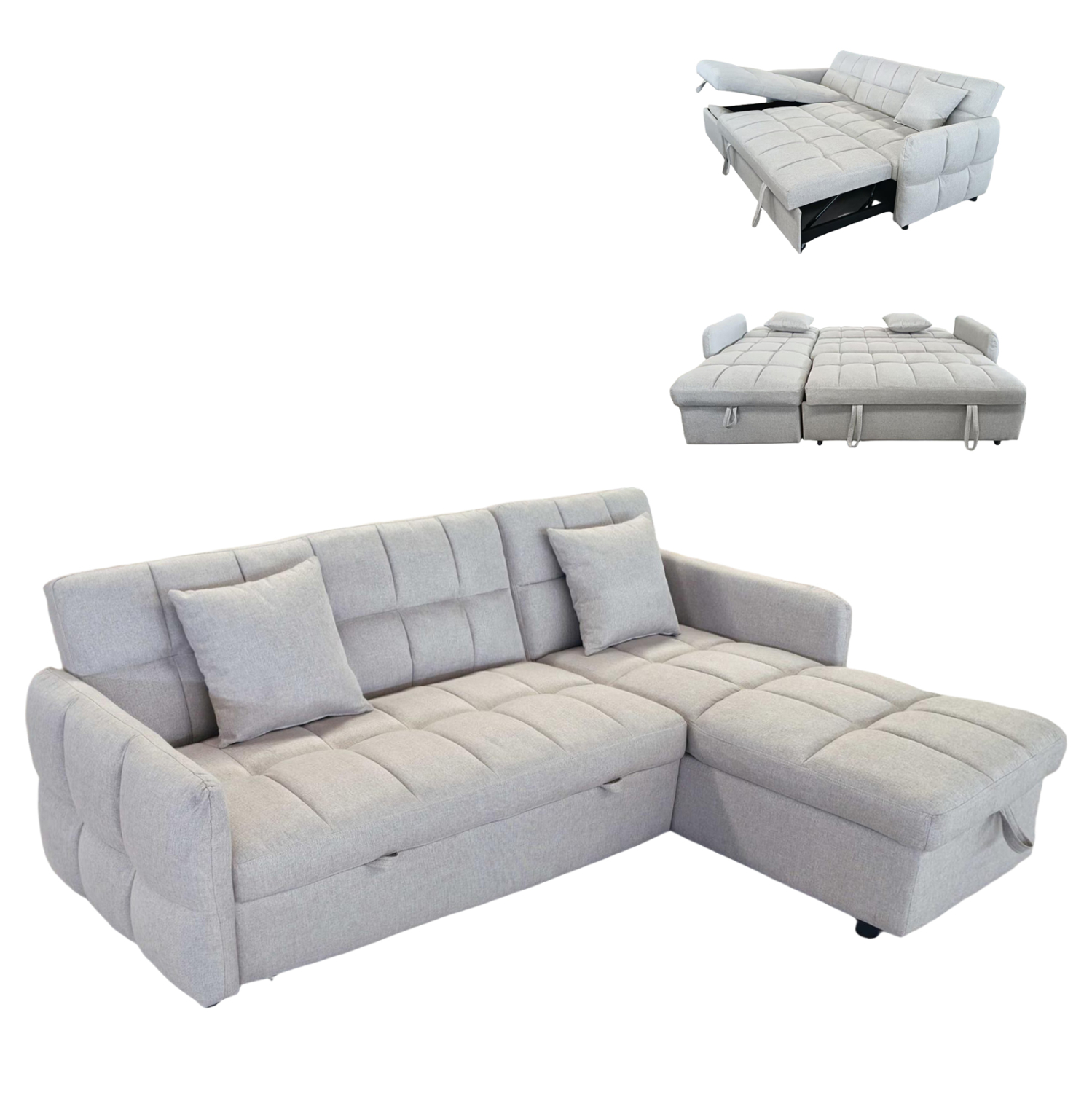 ΓΩΝΙΑΚΟΣ ΚΑΝΑΠΕΣ-ΚΡΕΒΑΤΙ ΑΝΑΣΤΡΕΨΙΜΟΣ NEZU HM3294.02 ΜΠΕΖ ΥΦΑΣΜΑ 210x140x78Υεκ.