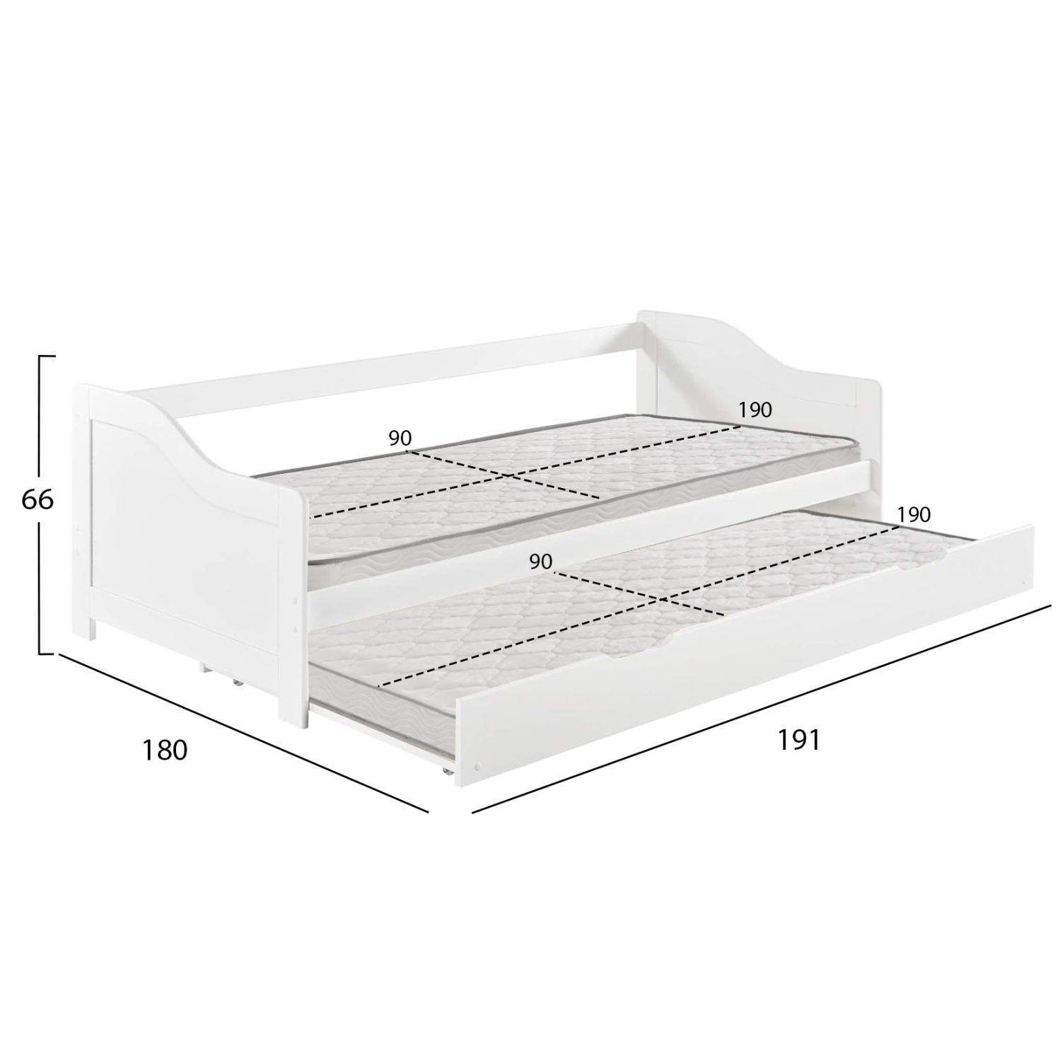 ΚΡΕΒΑΤΙ ΚΑΝΑΠΕΣ ΜΕ ΣΥΡΟΜΕΝΟ TRADDY HM21313 ΞΥΛΟ ΠΕΥΚΟΥ ΛΕΥΚΟ--ΜΕ 2 ΣΤΡΩΜΑΤΑ 90x190εκ