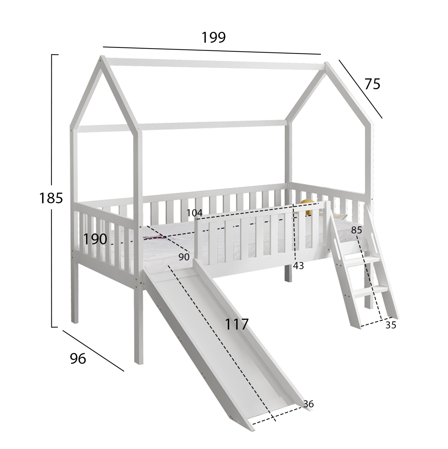 ΚΡΕΒΑΤΙ ΠΑΙΔΙΚΟ ΤΣΟΥΛΗΘΡΑ PHYLLIS HM21310.01 ΠΕΥΚΟ ΣΕ ΛΕΥΚΟ--ΜΕ ΣΤΡΩΜΑ 90x190εκ