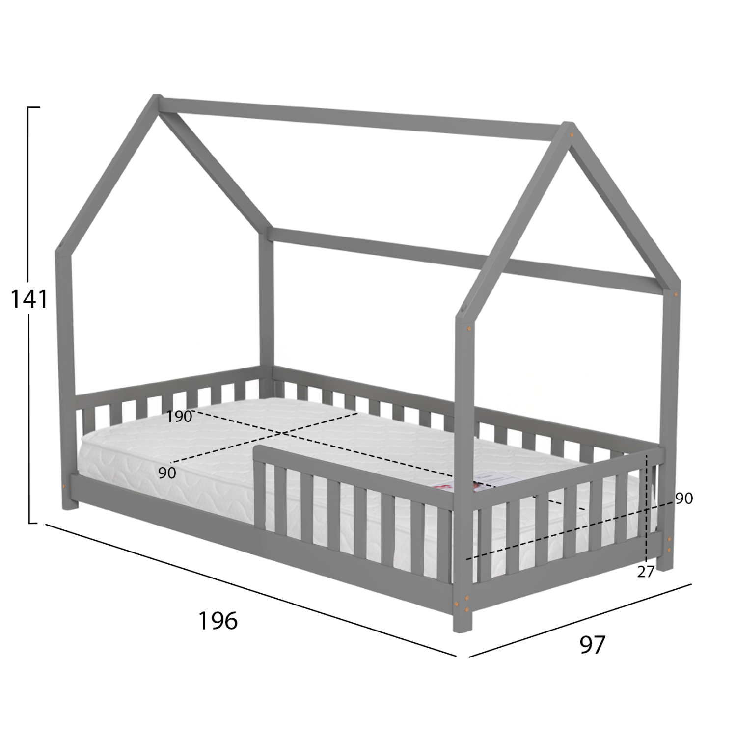 ΚΡΕΒΑΤΙ ΠΑΙΔΙΚΟ ΜΕ ΣΤΡΩΜΑ PHYLLIS HM21304.02 ΞΥΛΟ ΠΕΥΚΟΥ ΣΕ ΓΚΡΙ--ΣΤΡΩΜΑ 90x190εκ