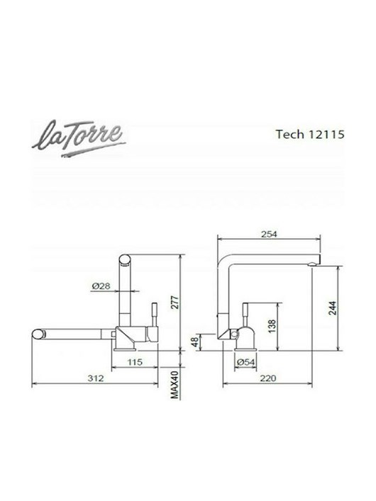 La Torre Tech 12115-100 Μπαταρία Κουζίνας Χρωμέ Με Περιστρεφόμενο/Ανακλινόμενο Ρουξούνι