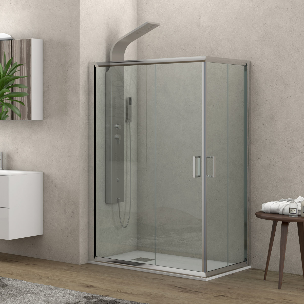 Καμπίνα ορθογώνια με διάφανο κρύσταλλο CARAIBI 100 Χρωμέ KARAG 70x120x190cm