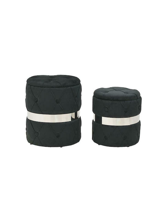 Σκαμπό Σαλονιού με Αποθηκευτικό Χώρο Επενδυμένο με Βελούδο Μαύρο 2τμχ 36x36x44εκ.