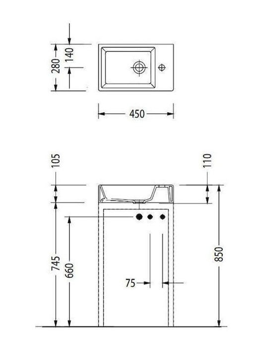 Serel Tetra 2049 Επικαθήμενος Νιπτήρας Πορσελάνης 45x28cm Λευκός