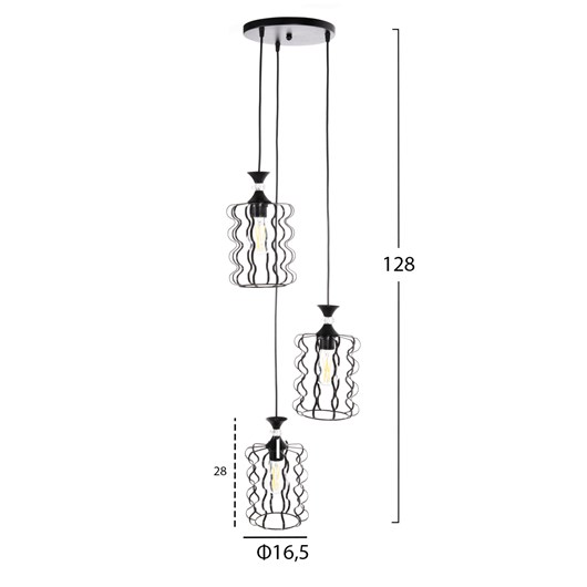 ΦΩΤΙΣΤΙΚΟ ΟΡΟΦΗΣ ΚΡΕΜΑΣΤΟ HM4089 3-ΦΩΤΟ ΜΑΥΡΑ ΜΕΤΑΛΛΙΚΑ ΚΑΠΕΛΑ Φ34x128Υεκ.